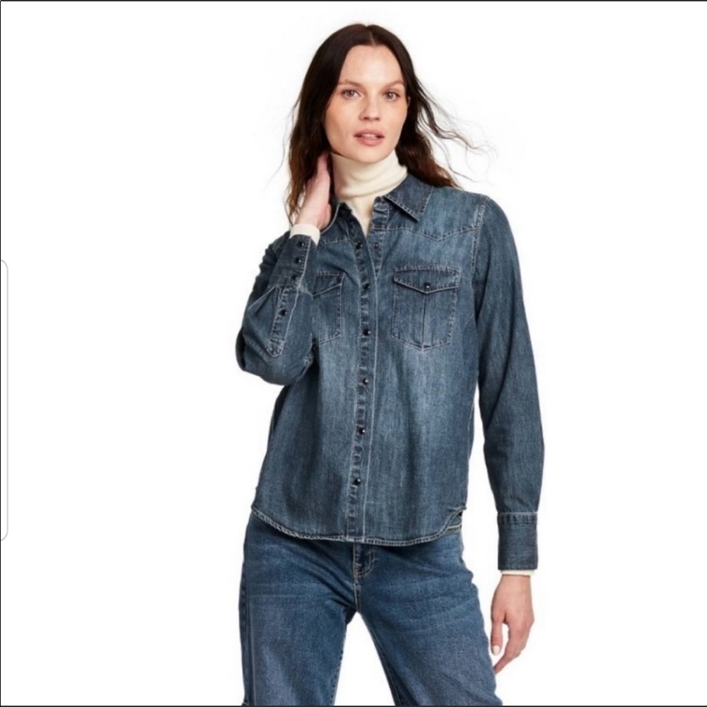 Nili Lotan x Target Women's long Sleeve Denim Button-Down Shirt